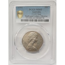 AUSTRALIA 1981 . TWENTY 20 CENTS COIN . VARIETY . 3 1/2 CLAW . PCGS MS63